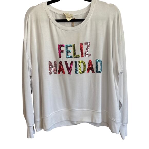 Cynthia Rawley Feliz Navidad Sz L luxury soft long sleeve sweatshirt | NWT ￼ - Picture 1 of 7